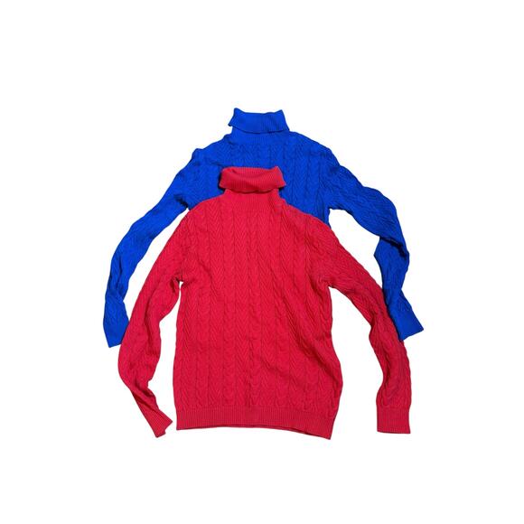 Lot of 2 Lands' End Women's Blue and Red Turtleneck Cable Knit Sweaters Size XS - Picture 1 of 5